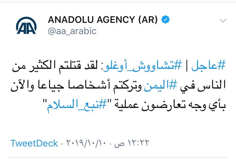 أكثر من 15 دولة أدانت العدوان التركي على مناطق شمال شرق سوريا ولم يعلّق العلج التركي على لسان وزير خارجيته إلا على السعودية فقط وهذا يوضّح مدى الحقد الذي يكنّه النظام التركي للمملكة وإدراك أردوغان بأن السعودية ثقل دولي كبير فوقوفها ضده ليس من صالحه وتحرّكاتها مختلفة عن بقية الدول