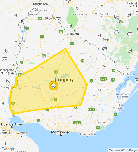 Alerta amarilla por Tormentas fuertes
Se actualizará a las 02:15 o ante cambios significativos

Más info: www.inumet.gub.uy