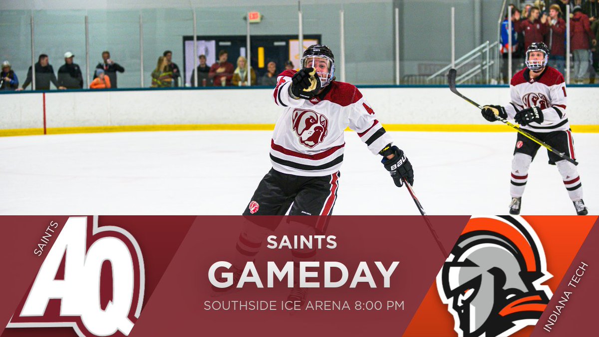AquinasHockey's tweet photo. GAMEDAY! Saints are back on the ice tonight as they host Indiana Tech at Southside Ice Arena at 8:00 pm @AQSaints #SaintsMarchOn https://t.co/cXGupaAPB5