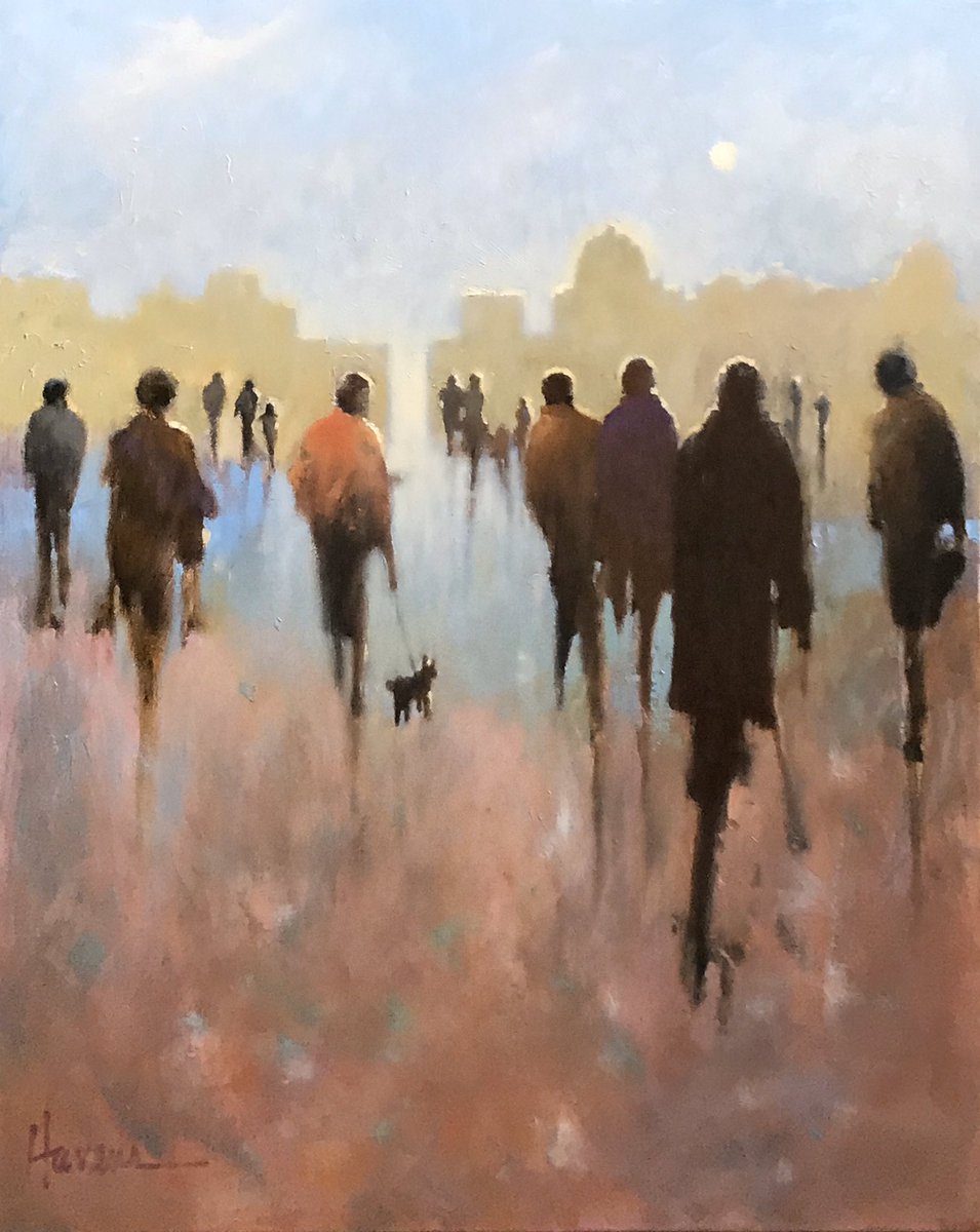 Betsy Havens  “Early Evening on the Full Moon”  Oil   30x24  #streetscene #fullmoon #art #rwitart #artcollector