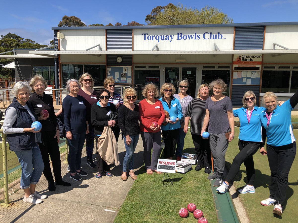 Growing female participation in bowls is possible through the support of <a href="/VicHealth/">VicHealth</a> and #ThisGirlCan This morning Torquay Bowls Club had 13 new ladies enjoying the opportunity to learn new skills, while being more active &amp; having lots of fun ☑️☑️ <a href="/BowlsVictoria/">Bowls Victoria</a> <a href="/BowlsAustralia/">Bowls Australia</a>