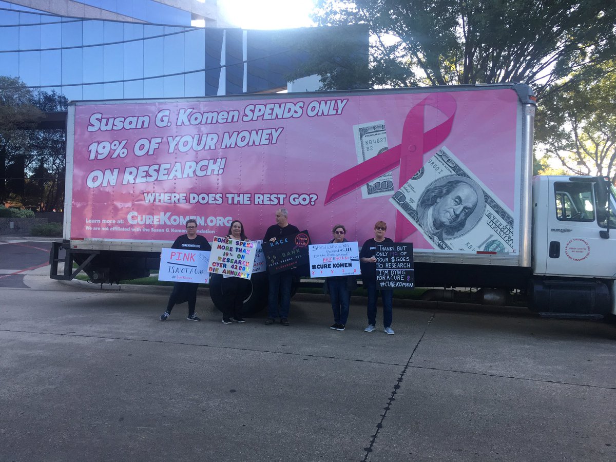 Great news! Thx to donations truck will be hanging around <a href="/SusanGKomen/">Susan G. Komen</a> headquarters and #Dallas for as long as our supporters continue to fund it or Komen’s 19% research turns to 50%. November has been covered. Donations for #curekomen December at goo.gl/RKUWeq #bcsm