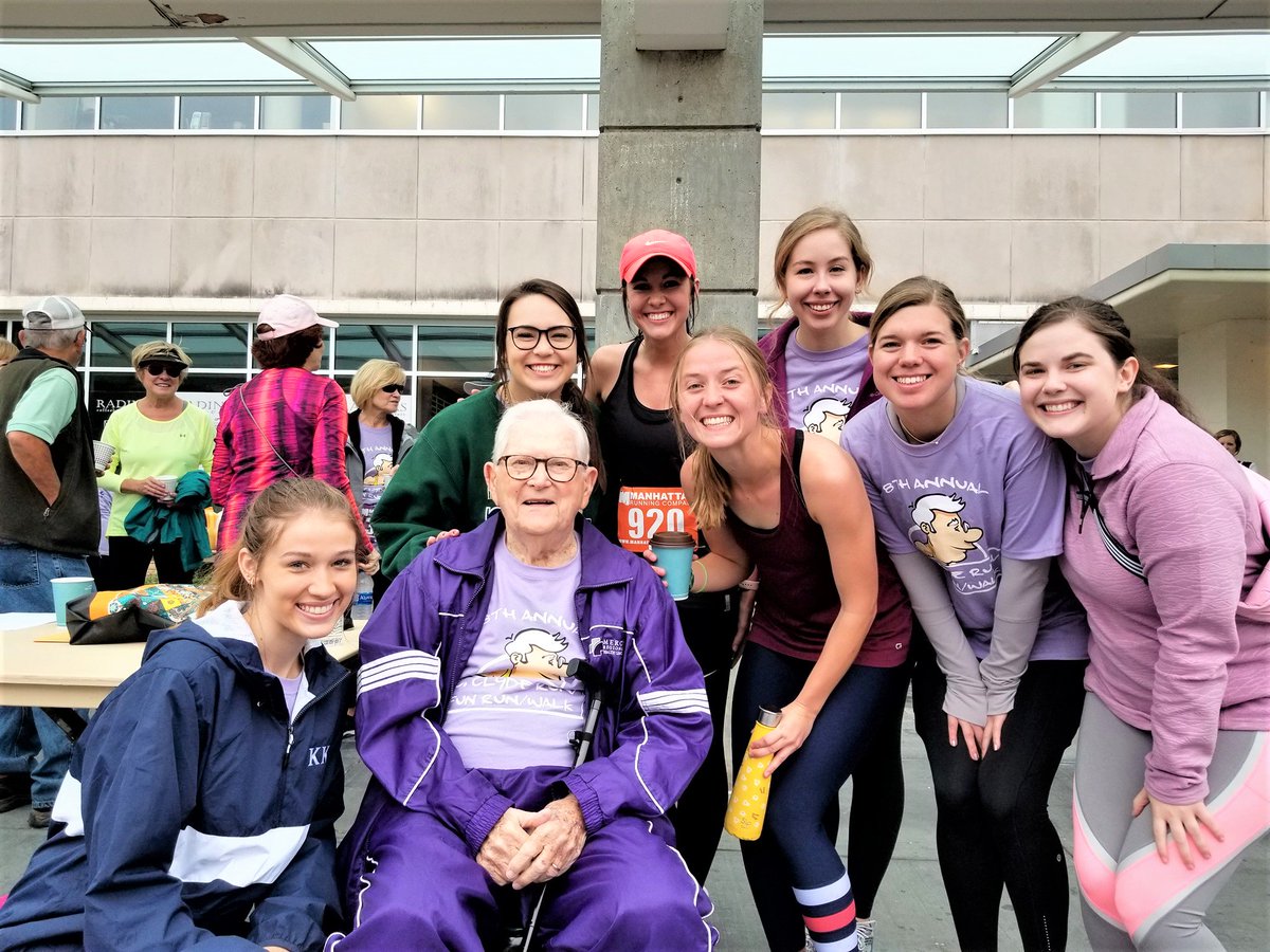 Special thank you to all the K-State Greeks who participated in this year's Run!  Pictured is Clyde with his Kappa Kappa Gamma granddaughters, winners of the traveling trophy for the sorority with the most runners.