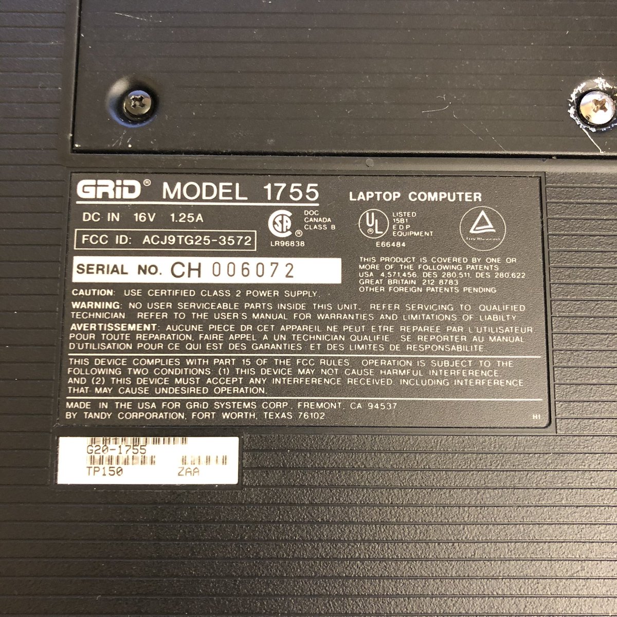 LongwoodGeek's tweet photo. Boss gave me a SECOND old PC today. @lazygamereviews did you know Tandy bought &amp; produced “GRID” laptops/portables? This is a 1755 that powers on briefly. Going to diagnose it soon. Found the files to boot it if needed. #retropc #retrocomputing #gridpc https://t.co/UFlZqlyICE