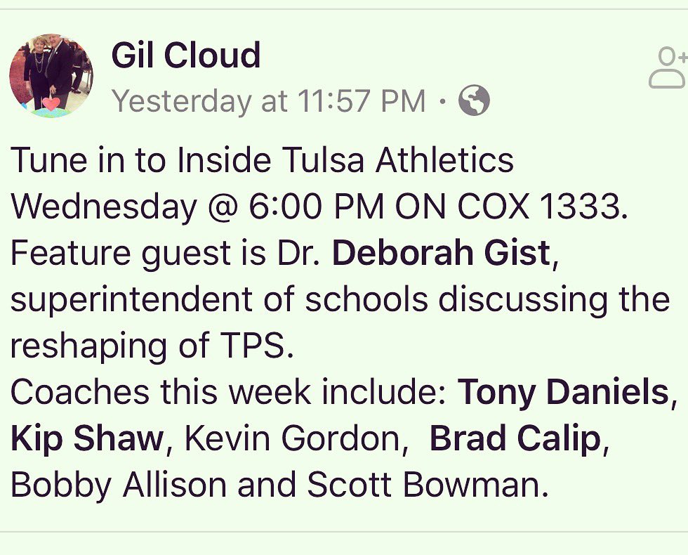 ⚠️Tune in at 6:00 tonight to hear your very own <a href="/coach_tdaniels/">Tony "Coach TD" Daniels</a> on Inside Tulsa Athletics⚠️🦅🏈