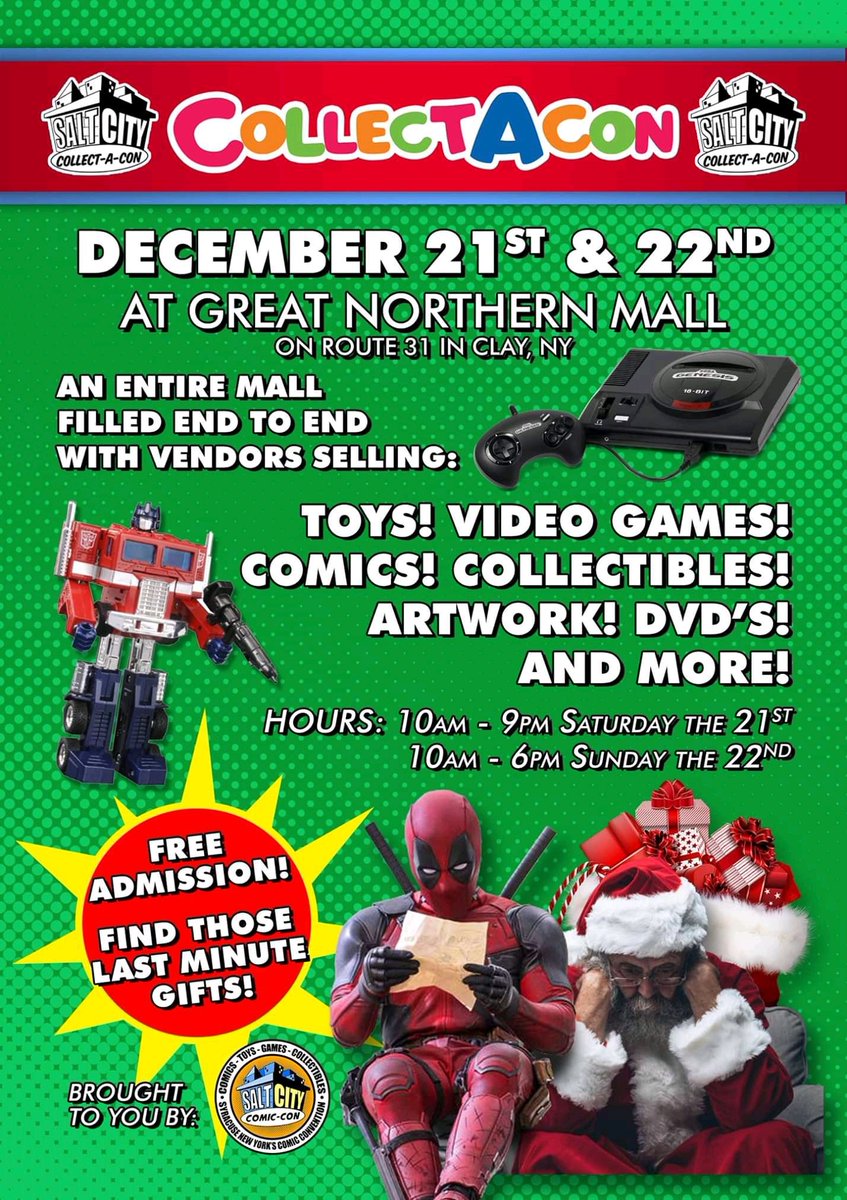 Excited to learn about <a href="/SaltCityConNY/">Salt City Comic-Con</a> &amp; Largern Than Life Comic's Collect-a-con in Dec!

*signs up*

#CNY #comics #gaming