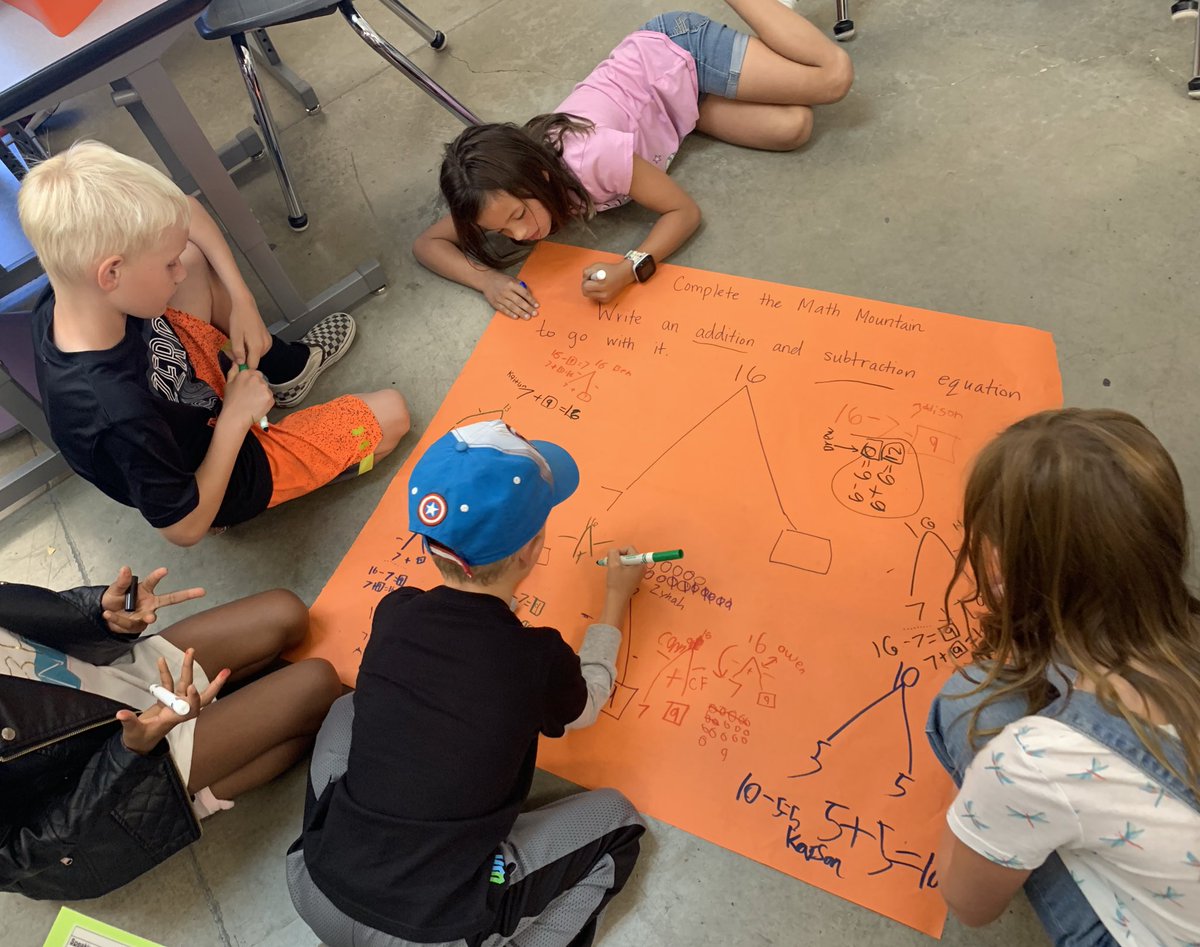 BaumgartnerRCSD's tweet photo. Fun and engaging activity to review for our math unit test. #chalktalk #collaborating #wordproblems #mathmountains #comparisonbars #equations @RCSDOrchard #RCSDChampions #rcsdk8 https://t.co/bp0xUzkOcg