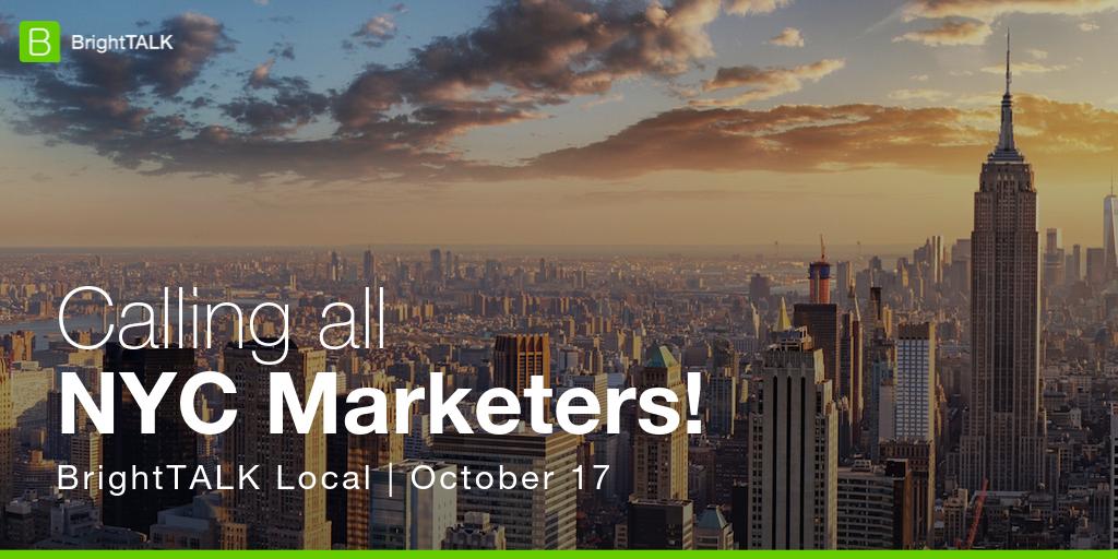 BrightTALK's tweet photo. #NewYorkCity marketers, we’re coming back for another #BrightTALKLocal marketing event! Join us for an evening of networking & a live panel discussion on all things #contentmarketing & #demandgeneration.
Save your seat now and will see you on October 17: https://t.co/3laeq6Swxe https://t.co/7imzwITTJe