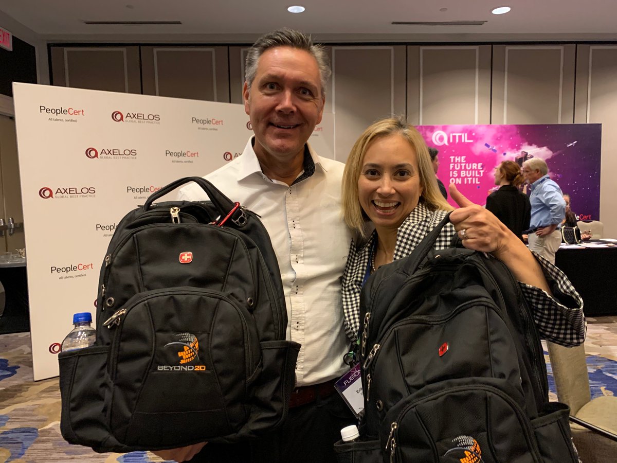 erikaflora's tweet image. So fun to talk with @kirkweisler at #smfusion today and realize that he is still rocking his @beyond20 backpack after all these years. @itsmf_usa #itil4 #itsm