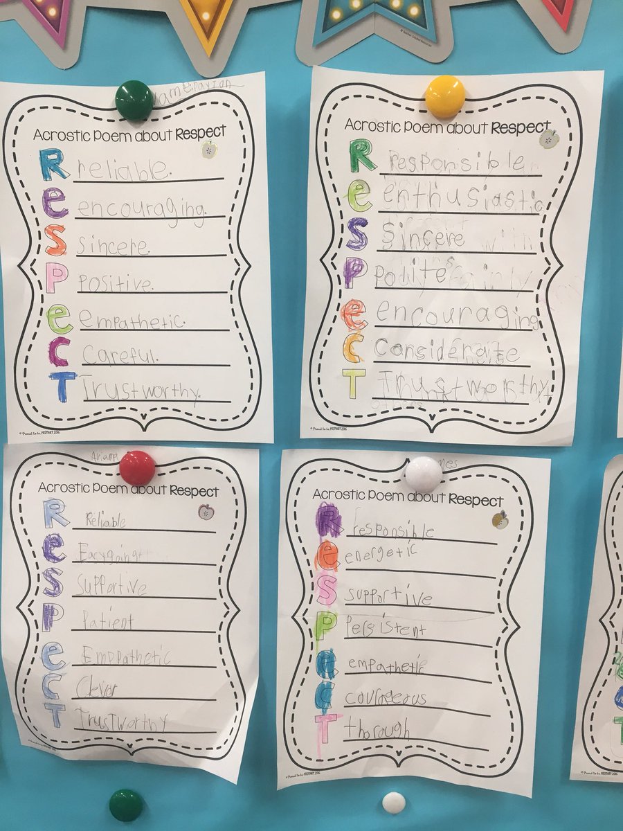 Mrs__Guzman's tweet photo. Respect acrostic poems ✍🏼 #WeeRespect @WeehawkenTSD @FAmato53 @AnnaRudowsky @EricCrespoEDU https://t.co/5yARIGxnzO