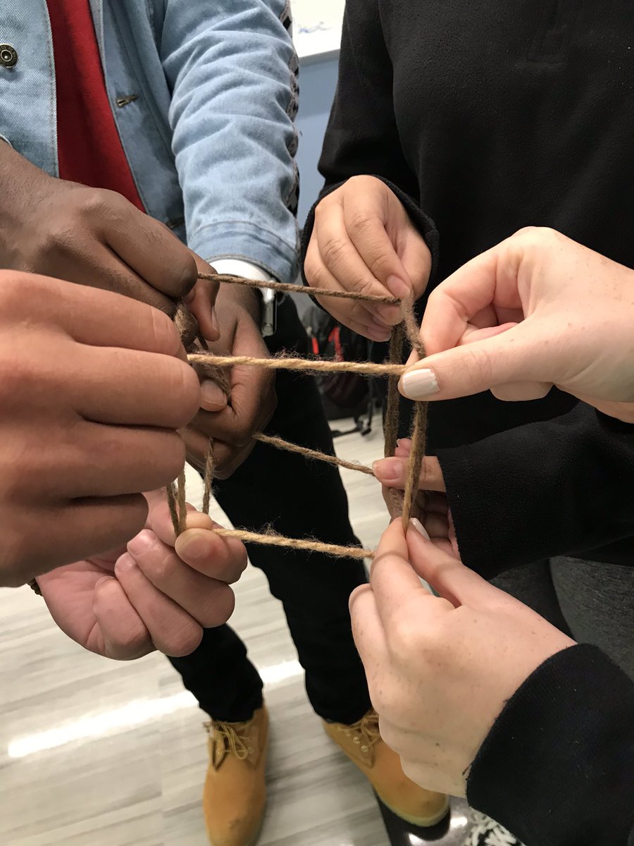 ProfMallouk's tweet photo. Assigned new teams in class today. So, of course, we did team building. This task: make a cube (among other things) from a loop of yarn. @RowanUniversity #rowanengineering https://t.co/Sks0YUMxzE