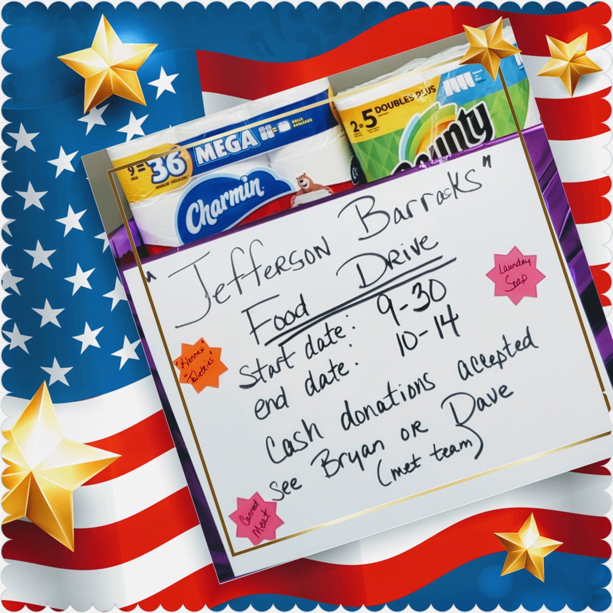 Homedepot3014's tweet photo. 🇺🇸💜 Donation Reminder for Jefferson Barracks food pantries @Homedepot3014 ~>🥫🧻🧴💲
@JStevenson3014
@Jennifer_3014 @CrystalD_3014 @JulieT42258362 @nickpalme @alicecl42260798 @RndmWillSmith @DMHoldenTHD @elucky34 #thankyou #buildingstrongrelationships #takingcareofourpeople https://t.co/23USpTv6dg