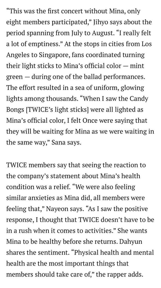 misayeon's tweet photo. TWICE did an interview with TIME and they talked openly about the pressures of fame, about mental health, and Mina. This was candid, unfiltered and I’m so so proud of how far they've come and being able to speak about their struggles like this. @JYPETWICE 
https://t.co/Q71Bfy04Vk https://t.co/TWnEwQGKnM