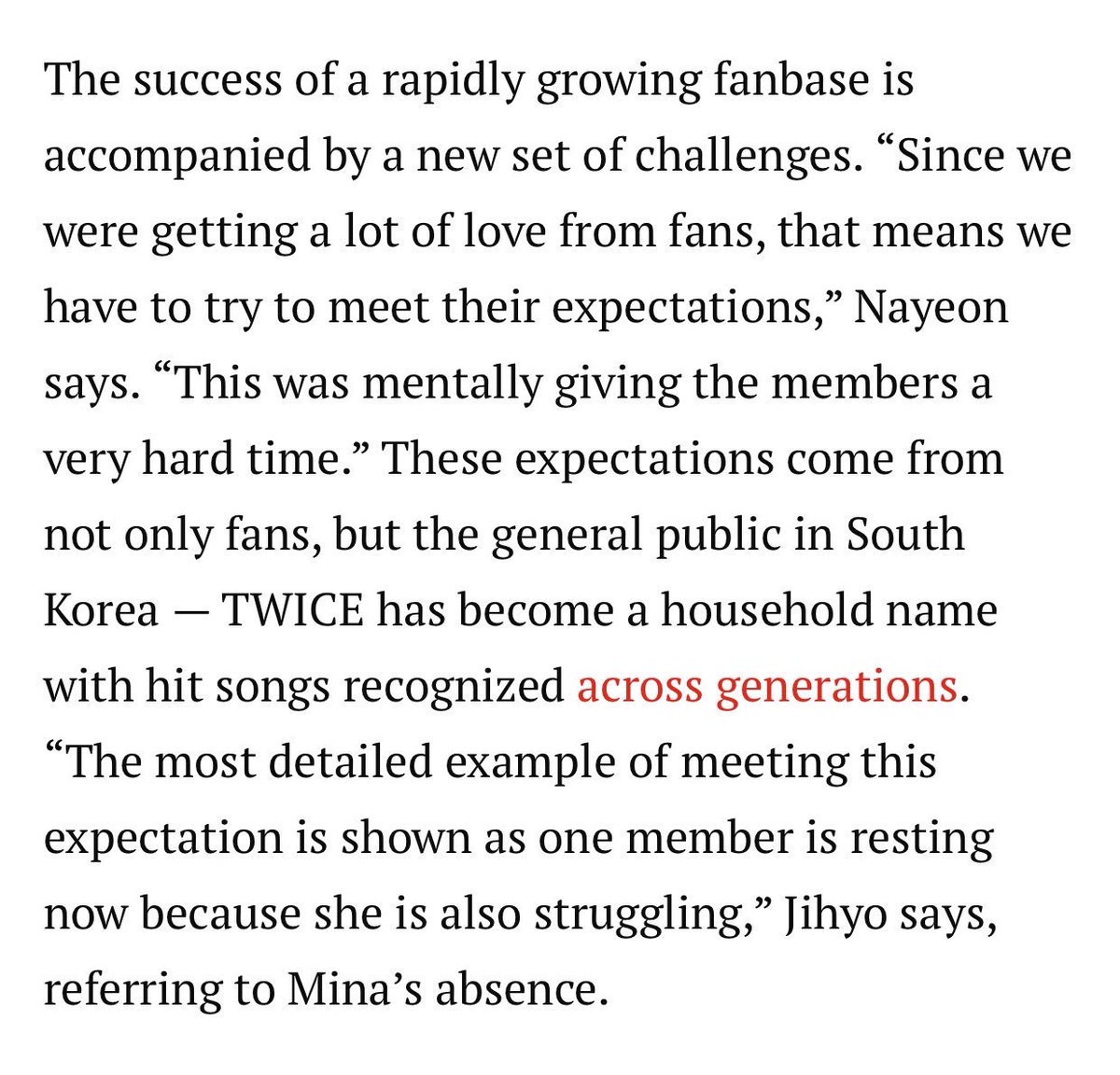 misayeon's tweet photo. TWICE did an interview with TIME and they talked openly about the pressures of fame, about mental health, and Mina. This was candid, unfiltered and I’m so so proud of how far they've come and being able to speak about their struggles like this. @JYPETWICE 
https://t.co/Q71Bfy04Vk https://t.co/TWnEwQGKnM