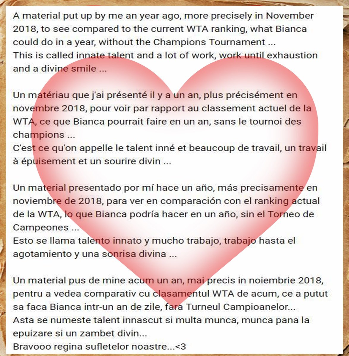 Bianca Andreescu Fc A Material Put By Me More Precisely In Nov 18 To See Compared To The Current Wta Ranking What Bianca Could Do In A Year Without The