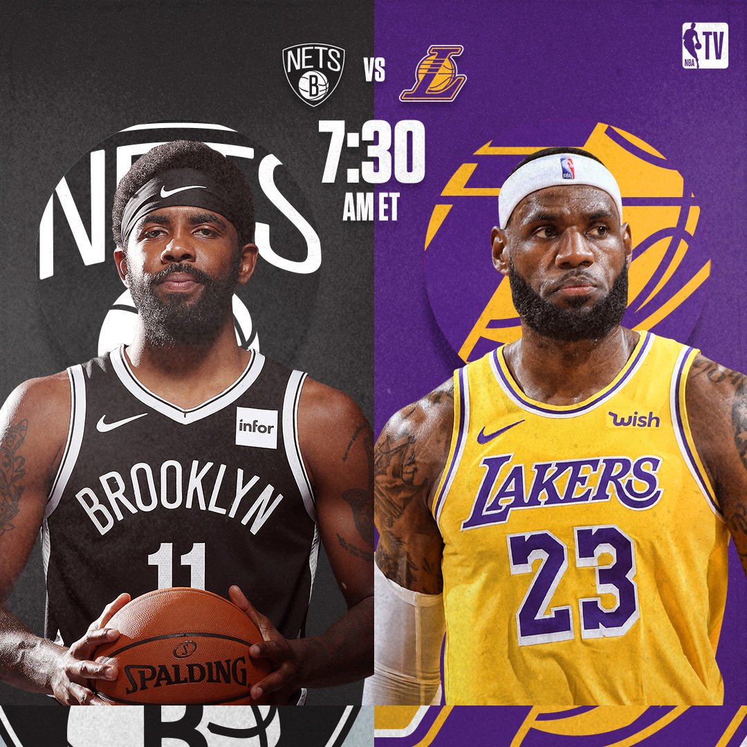 NBATV's tweet photo. Going to be a good one tomorrow morning as the Nets face the Lakers! 🔥 #NBAPreseason

@BrooklynNets vs. @Lakers // 7:30AM ET on NBA TV! 📺 https://t.co/nURiQrlmqE