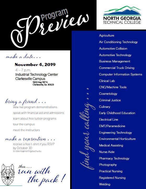 TraceyJCalvin's tweet image. Your Future begins w/ North Georgia Technical College! Monday, November 4  @ 4pm - 7pm
#ngtc #tcsg #programpreview #education #careers #future
