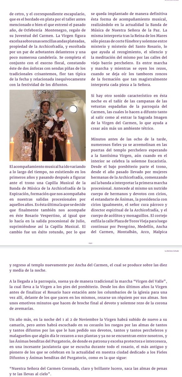 Gracias a <a href="/Revista_Cofrade/">La Revista Cofrade - Málaga</a> y a <a href="/fjcristofol/">Fran Cristófol</a> por poder hablar de mi <a href="/CarmenPerchel/">Carmen del Perchel</a> y su Rosario Vespertino de Ánimas y Fieles Difuntos en su último número. Ha sido un placer colaborar con vosotros.