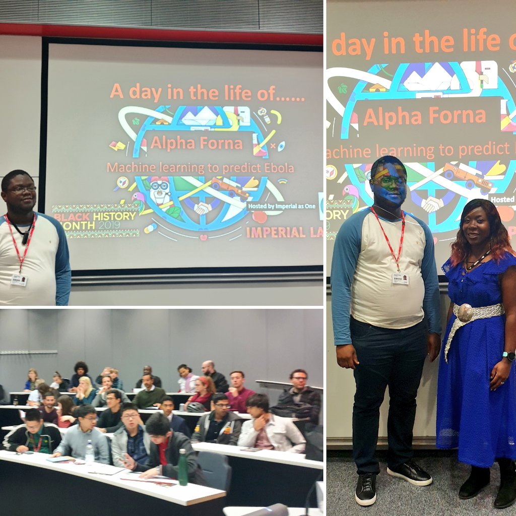 <a href="/imperialasone/">Imperial As One</a> enjoyed hosting #DayintheLife talks from Alpha Forna, <a href="/DrMoJobs/">Dr Modou Jobarteh</a> &amp; <a href="/May_Sule/">May Sule</a> at #ImperialLates tonight.
They were fascinating talks- to a packed out crowd- about their research tackling Ebola, malnutrition &amp; parasitic worms!

#ImperialAsOne #BlackHistoryMonth
