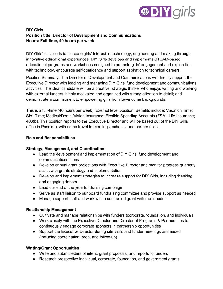 AnneAbbot's tweet image. We are hiring a Director of Development and Communications, as well as a Programs and Partnerships Coordinator! If you or anyone you know is interested in applying, check out the job descriptions to learn more.
diygirls.org/team#join-our-…  #diy #D.I.Y #doity…