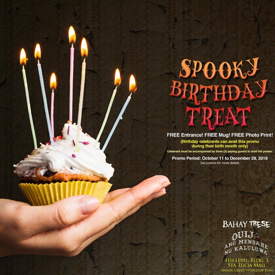 bahaytrese's tweet photo. Bumisita sa Bahay Trese sa buwan ng iyong kaarawan at sulitin ang aming Spooky Birthday Treat! Yayain ang barkada para sumubok ng isang natatanging immersive theatrical horror experience na siguradong hindi ninyo malilimutan!

#BahayTrese #B13Ouija https://t.co/5hwWuxiJse