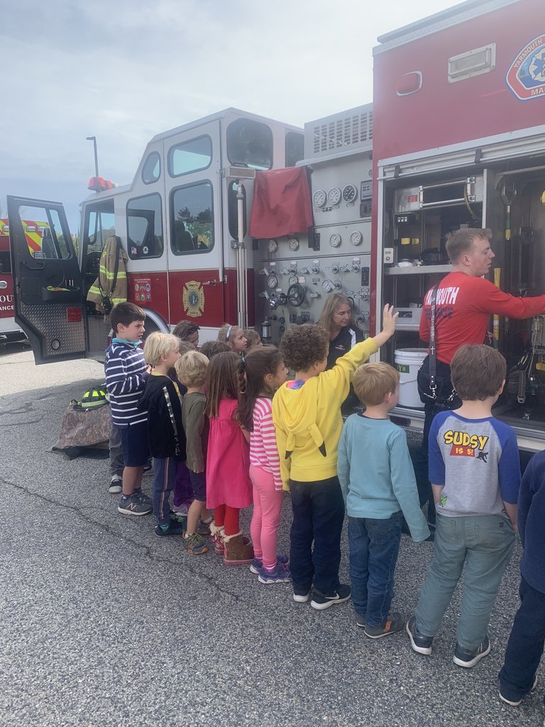 YarmouthRowe's tweet photo. The Yarmouth Fire Department provided Rowe students with a wonderful fire safety program this week. The firefighters even helped serve lunch and ate with students! #rowelearns #yfd https://t.co/TJSQPcUBUB
