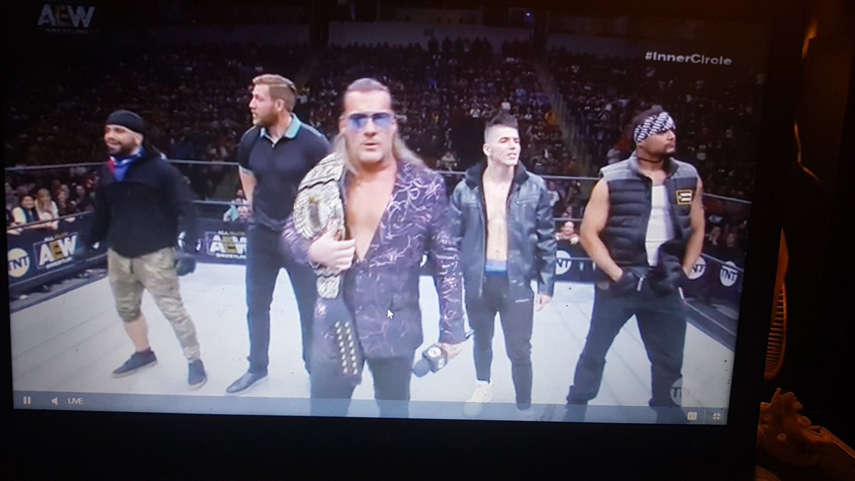 LegendaryedgeW's tweet photo. THE INNER CIRCLE.
#AEWDynamite #AEWonTNT  @IAmJericho  has his Squad, bust out #ALittleBitOfTheBubbly https://t.co/wG5G3V8ABd