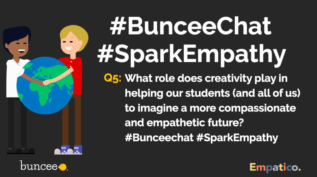 Buncee's tweet image. Q5:What role does creativity play in helping our students (and all of us) to imagine a more compassionate and empathetic future?  #Bunceechat #SparkEmpathy