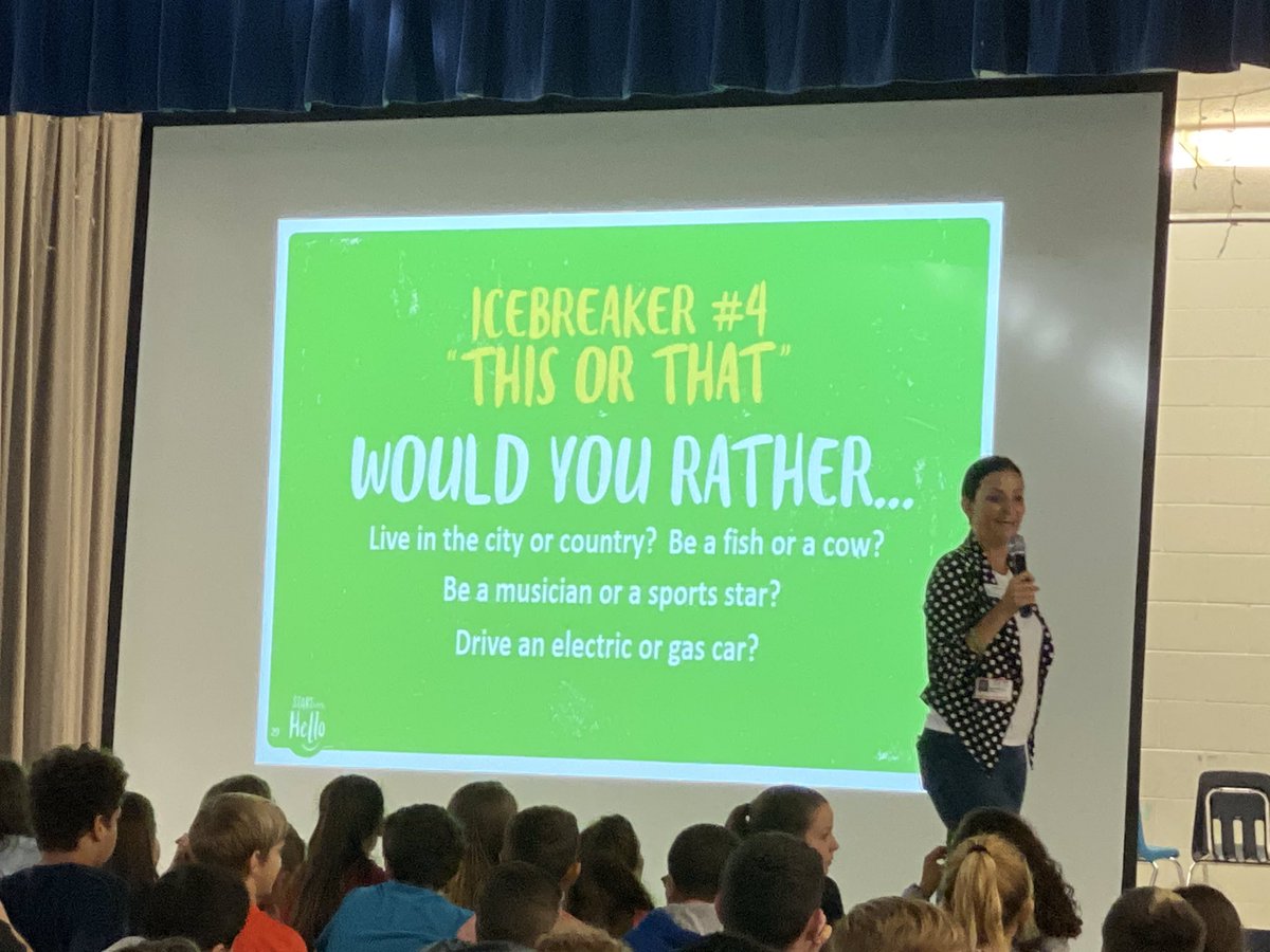 HighSpringsCS's tweet photo. Students in grades 6-8 started with HELLO this morning learning icebreakers from Sara to help create a stronger sense of community at HSCS! She was a rockstar! #StartWithHello @sandyhook #HelloHawks https://t.co/q5vUDdmUaZ