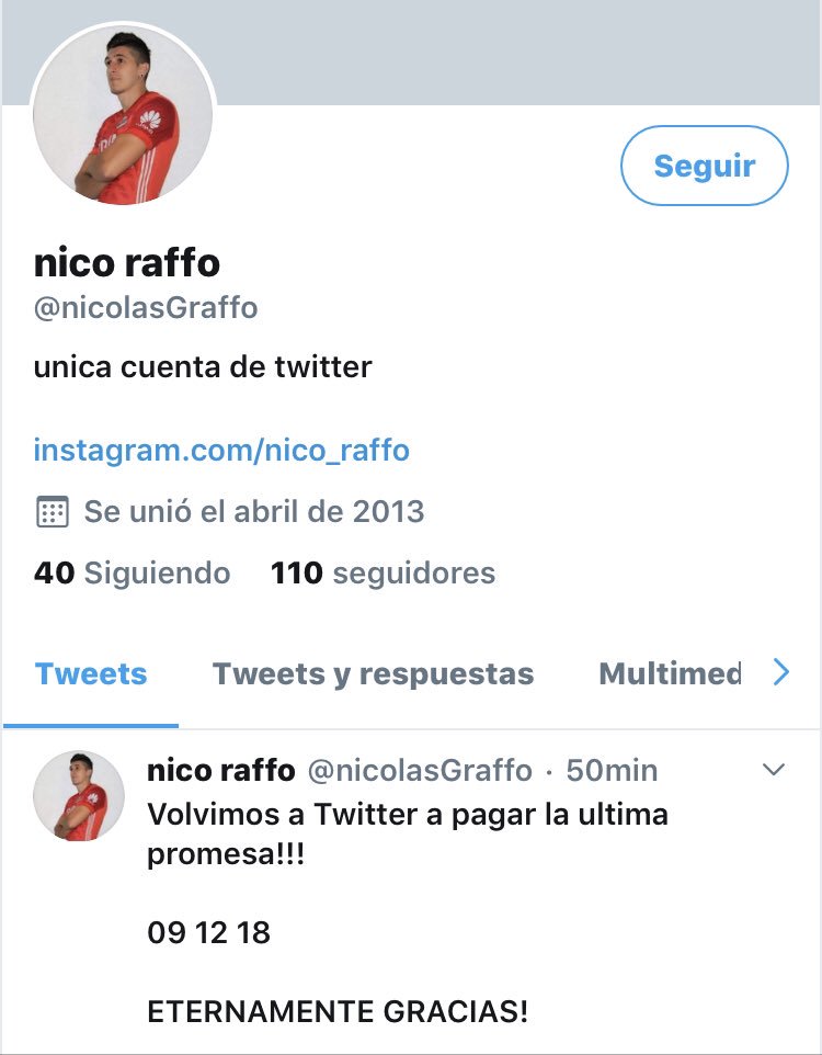 Dieguitodavalos's tweet photo. @nicolasGraffo volvió una gran persona a twitter que admiro mucho gracias y bienvenido NICO. https://t.co/E0TzIT68Cz