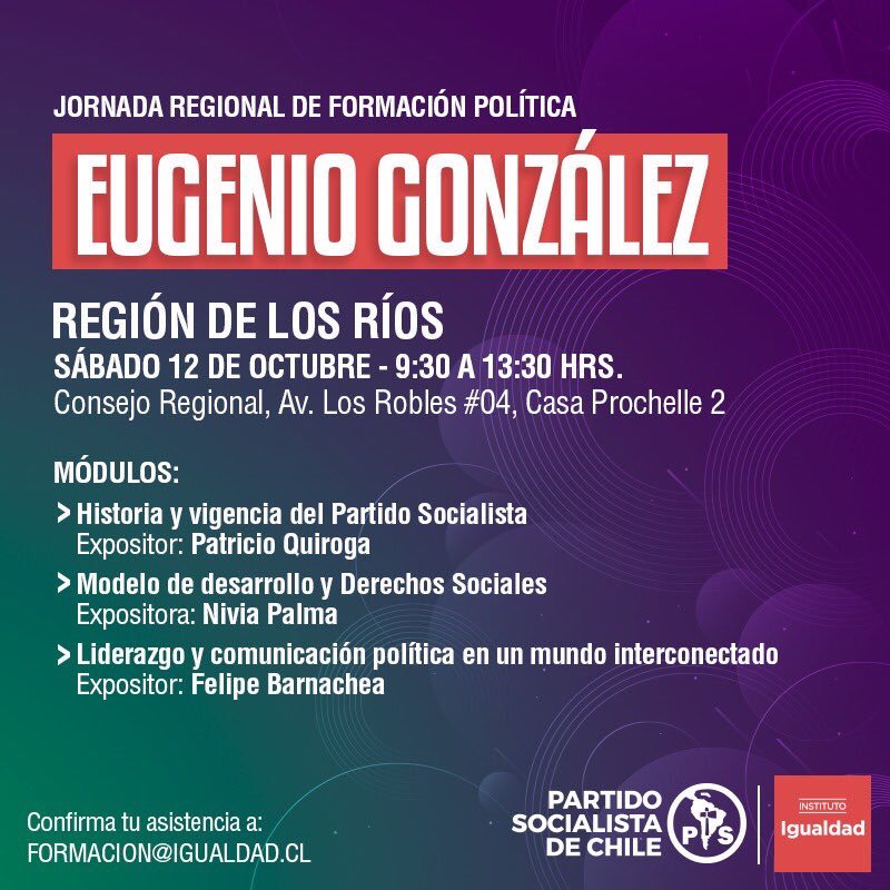 Junto al <a href="/PSChile/">Partido Socialista de Chile</a> estamos realizando Escuelas de Formación Política por todo Chile 🇨🇱

Este sábado estaremos en las regiones de Atacama y Los Ríos. 

¡Las y los esperamos!