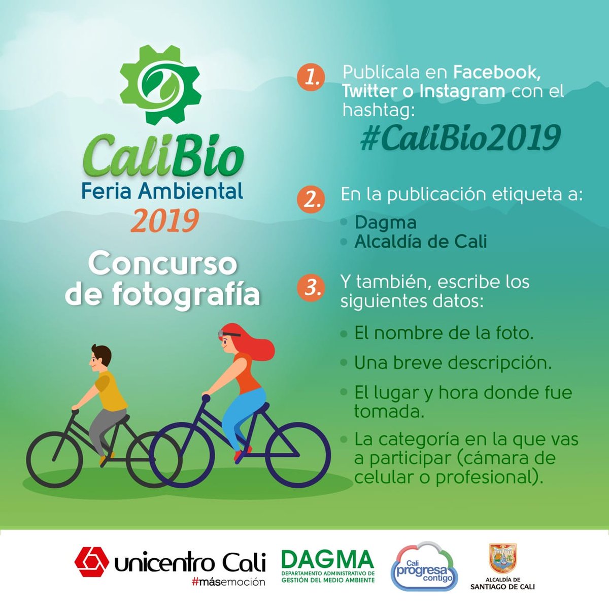 DagmaOficial's tweet photo. 📷¿Te gusta la fotografía?
Llegó el momento de sacar tu lado más creativo en el 📍Concurso de Fotografía Ambiental CaliBio 2019.
↗️Más información aquí:https://t.co/sgaG8FyGkx https://t.co/gUBsLO6UUc