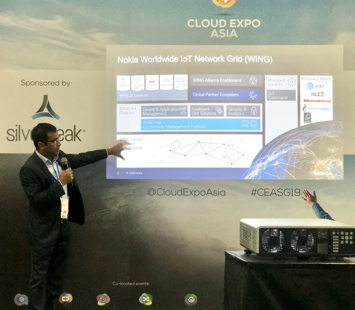 lyncsan's tweet photo. Borderless Global #IoT with #Nokia’s #WING presented by Keerthi Dashnamurth. Our partner Marubeni Hitoshi Ohno-san talked about our collaboration samples at @CloudExpoAsia @nokiaindustries #CEASG https://t.co/7E26dg4elp