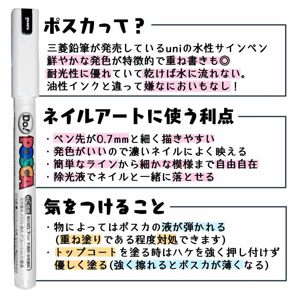 Lips リップス ポスカで簡単ネイルアート 使ったもの Gene Tokyo 1 ダスティローズ 27 デニムブルー Do Posca ホワイト By Mozu