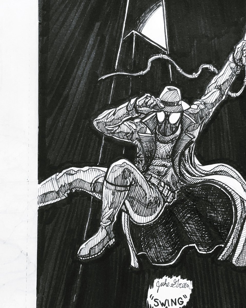 JakeGreen3D's tweet photo. #Inktober2019 Day 9: Swing
A lot of people probably did Spider-Man for this one, but I really wanted to try something with a more comic book feel. I donโt know how well it worked, but I tried. #inktober #inktober2019day9 #spiderman #spidernoir #spidermanintothespiderverse https://t.co/qLjgaUDGzD