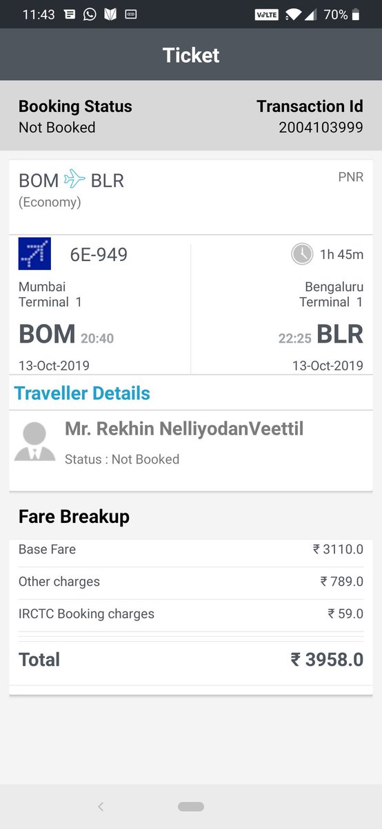 rekhinnvs's tweet photo. @IRCTCofficial payment went through but ticket is not booked for the flight,
Could you please refund the amount?
#irctcair https://t.co/nGqYX0835k