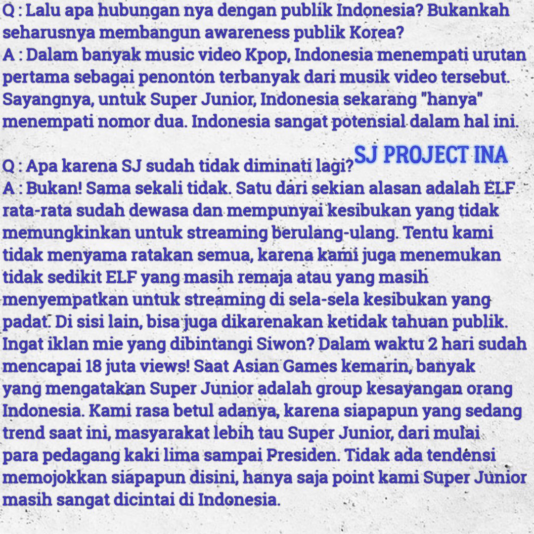 sjinaproject's tweet photo. Selamat siang, berikut ini beberapa Q and A tentang tujuan dan kenapa project ini diadakan. Silahkan dibaca &amp; di share ke sesama teman ELF. Kami sangat membutuhkan support dan kerja sama dari kalian 💙  @SJofficial #SUPERJUNIOR #슈퍼주니어 #SUPER_Clap #SJ_Time_Slip #SJ_SUPER_Clap https://t.co/d2XLLOMir4