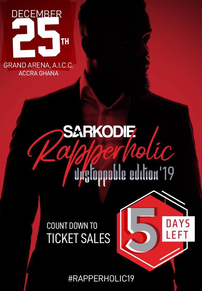 sarkodie's tweet photo. Let the countdown begin!!!! #Rapperholic2019 the #Unstoppable Edition tickets out in 5 Days ... 🔥🔥🔥🔥🔥🔥🔥 ... You wanna grab yours before December cos you know how it goes 😉 https://t.co/D5G6YQJx0n