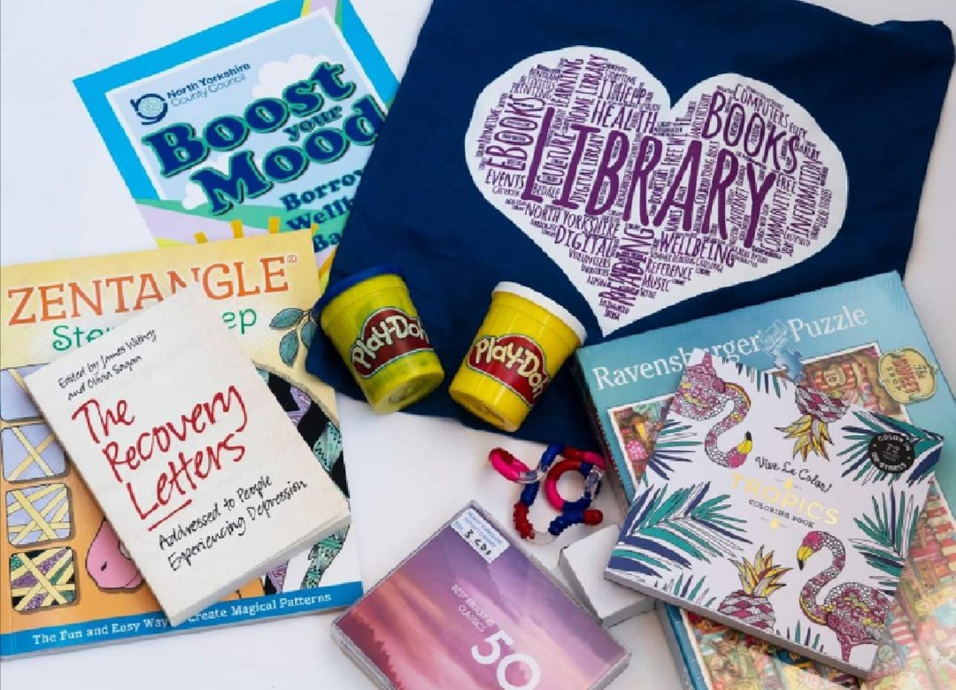 nylibraries's tweet photo. Today is #WorldMentalHealthDay. Don't forget that our libraries loan out Wellbeing Bags for free - they include lots of resources to promote self-care. All you need to borrow one is a library card! #LibrariesWeek https://t.co/yb8AY3Gc8X