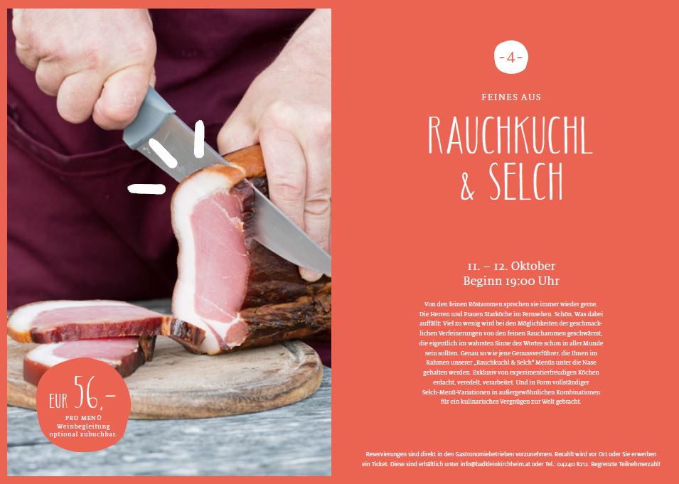 Mit kommendem Wochenende neigen sich die Kulinarischen Nächte dem Ende zu. Das Thema steht ganz im Zeichen von 'Feines aus Rauchkuchl & Selch'. 🥓🥩 Nähre Informationen dazu findet ihr unter: bit.ly/Kulinarische_N…