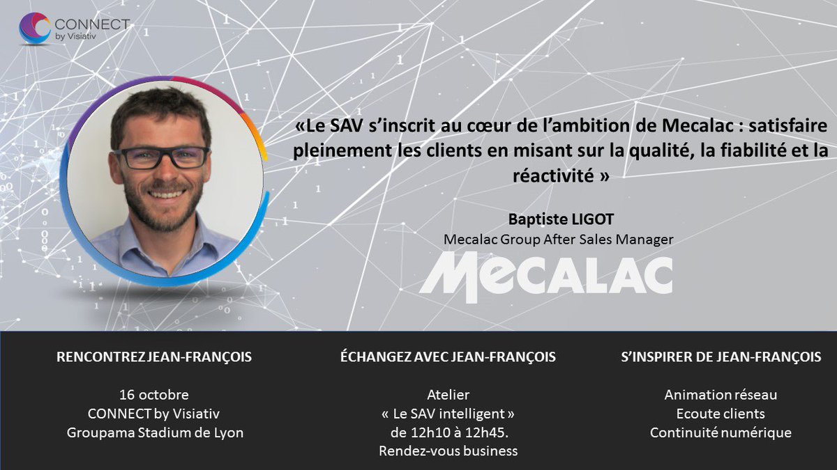 👤 Baptiste Ligot, After Sales Manager chez <a href="/Mecalac_CE/">Mecalac</a> témoignera sur le "SAV intelligent" à #CONNECT by Visiativ le 16 octobre au <a href="/GroupamaStadium/">Groupama Stadium</a>.  Pour le rencontrer, inscrivez-vous -->  connect.visiativ.com/connectbyvisia…  @ConnectVisiativ