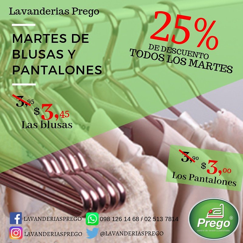 LavanderiaPrego's tweet image. Martes de Camisas y Pantalones, 25% de descuento.. comunicate con nosotros para más información, nuestros telefonos son: 098 126 1468/ (02) 513 7814.. 
Estamos Ubicados en: Calle Finlandia N36-66 y Suecia, Edif. Mikkeli Plaza, diagonal al Hotel Finlandia.