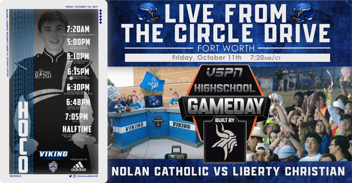 Nolan_Athletics's tweet photo. Let’s start talking #HSGameday and our #VikingMarch with our Award Winning NCHS Band and let’s not forgot our Alumni Dinner, Hall of Fame Inductions, HOCO Court, and the 6-0 @NolanCatholicFB team #HOCO2019 gonna be 🔥 #EstoDux #BleedBlue #GoVikings https://t.co/XLt8Qj4VBs
