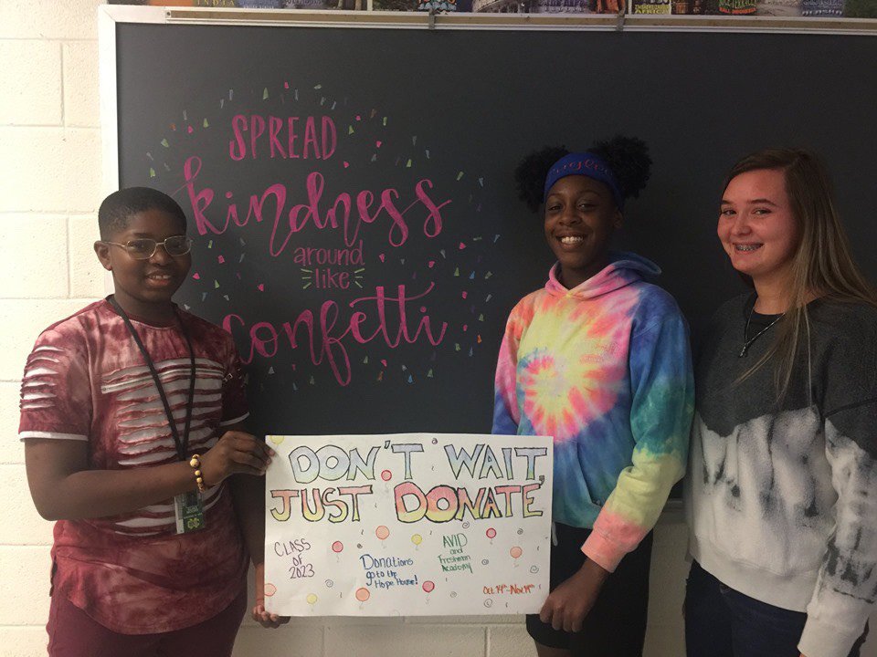 AvidMchs's tweet photo. "Spread KINDNESS like CONFETTI"- AVID students created posters to advertise the Donate to Charity Competition between Freshman Academy fourth block classes!
@high_marlboro #spreadkindness #ThisIsAVID #mchAVID https://t.co/jW900vxah7