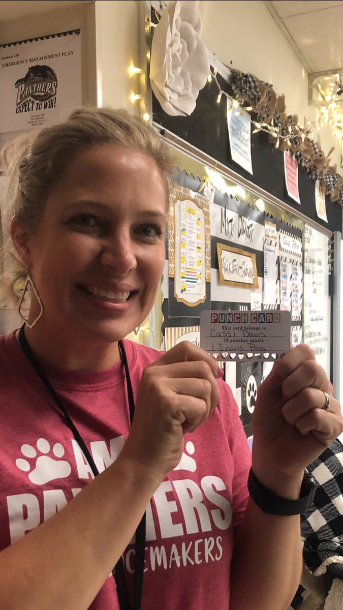 Congratulations, Mrs. Cassi Davis! She filled up her Innovation Punch Card! She is the first to get all 10 punches! She did some amazing things to get it done! Check out her classroom next time you are at AMS!
