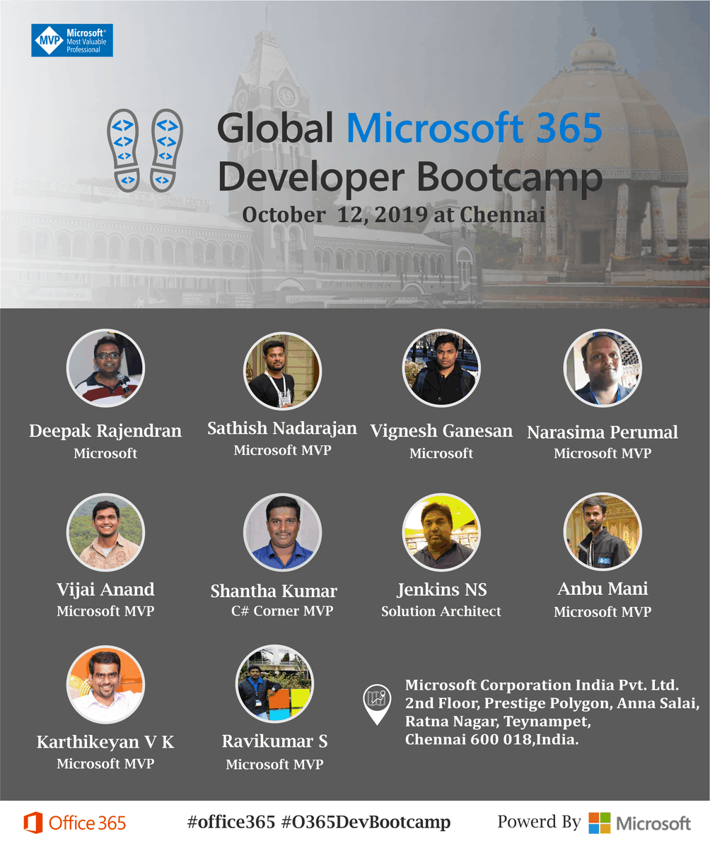 XMonkeys360's tweet photo. Yes of course... 2 more days to go. We are very much excited to meet you all for the Event "Global Microsoft 365 Developer Bootcamp 2019" at Namma Chennai.
#MS365DevBootcamp #IndiaMVP #mvpbuzz #office365 #O365DevBootCamp #ChennaiEvents #XMonkeys360 @OfficeDev @Office365 @Office https://t.co/62TIvC2dbA