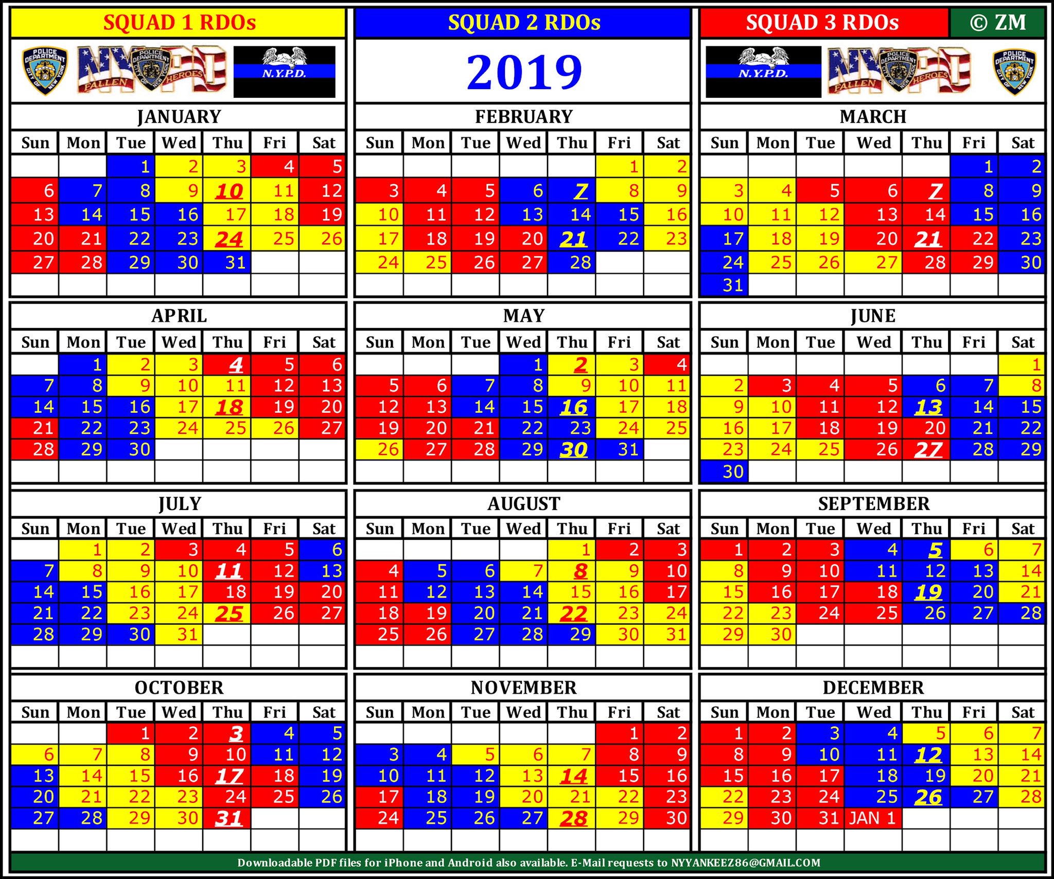 RDO Calendar on Twitter: "2019 NYPD RDO CALENDAR https://t.co