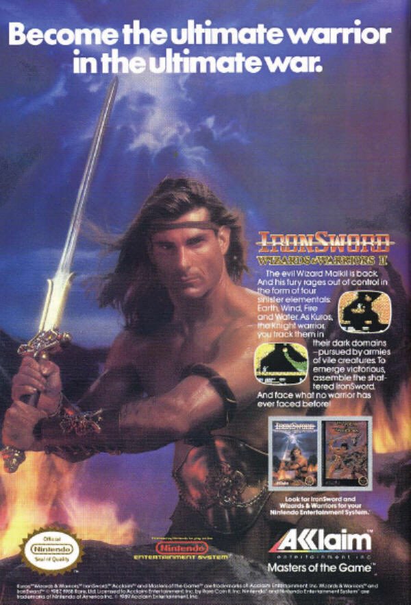 Here’s the famous Iron Sword ad featuring Fabio. The dude you play as doesn’t look like this at all you’re fully clothed in the game). Game was ok. Nice change of pace from the usual sexist game ads with half-naked women though.
