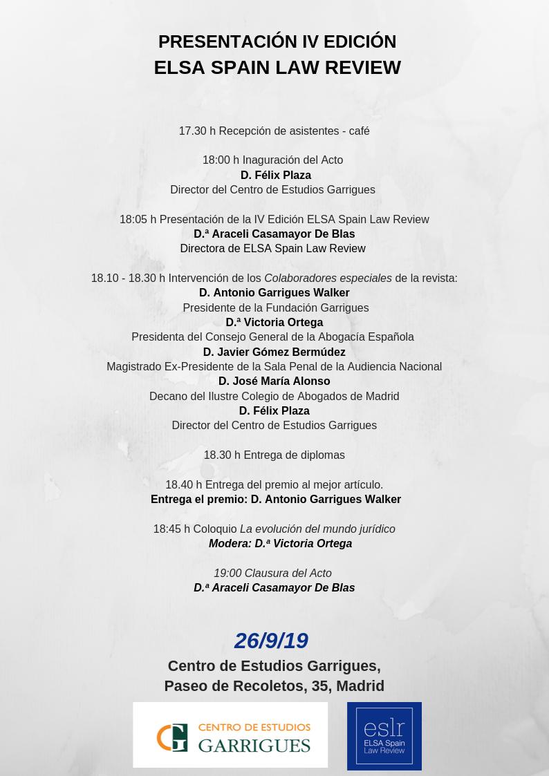 ELSASpainReview's tweet photo. Presentación de la IV Edición de @ELSASpainReview cuyo número está dedicado a los juristas más reseñables de nuestro país. 

#ESLR #Writethe4eslr #GreatLawyersareGreatWriters https://t.co/sFGs9F0oZE