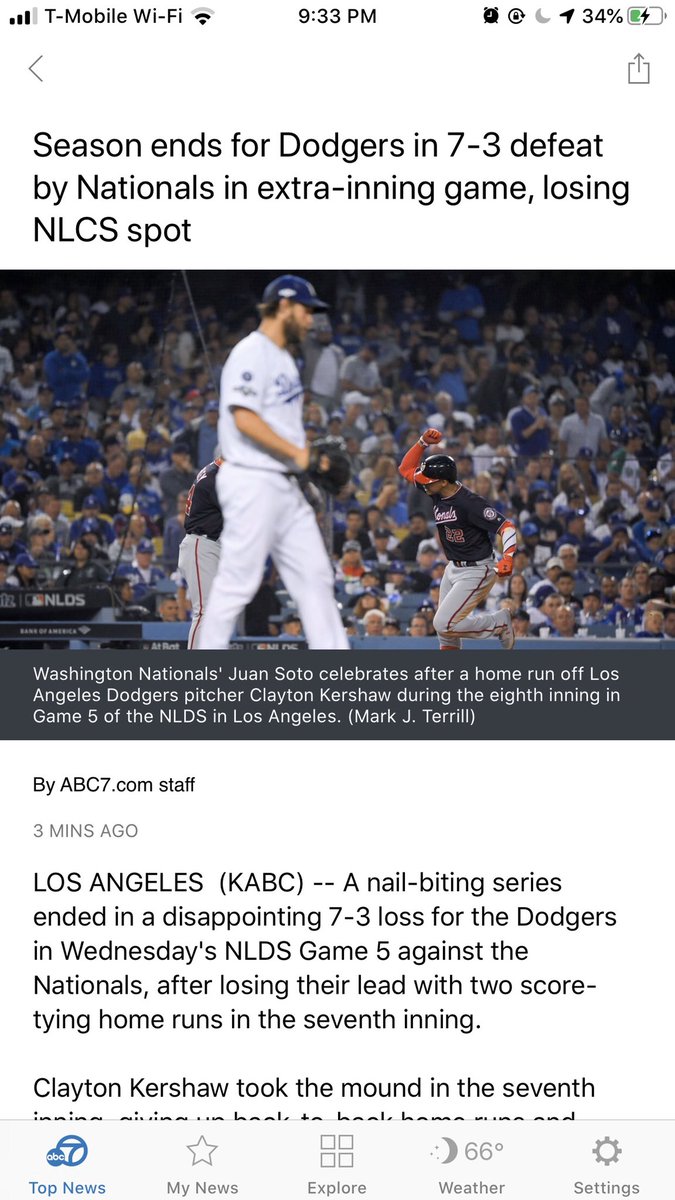 robbyierto's tweet photo. @ABC7 has no faith in their home town @Dodgers... announcing defeat in the middle of the 10th inning! Ouch https://t.co/l2qVqSemYe